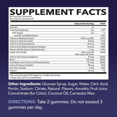 Back of bottle displaying supplement facts for adult multivitamin gummies
