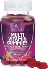 Bottle of adult multivitamin gummies with vitamins A, C, D and B12