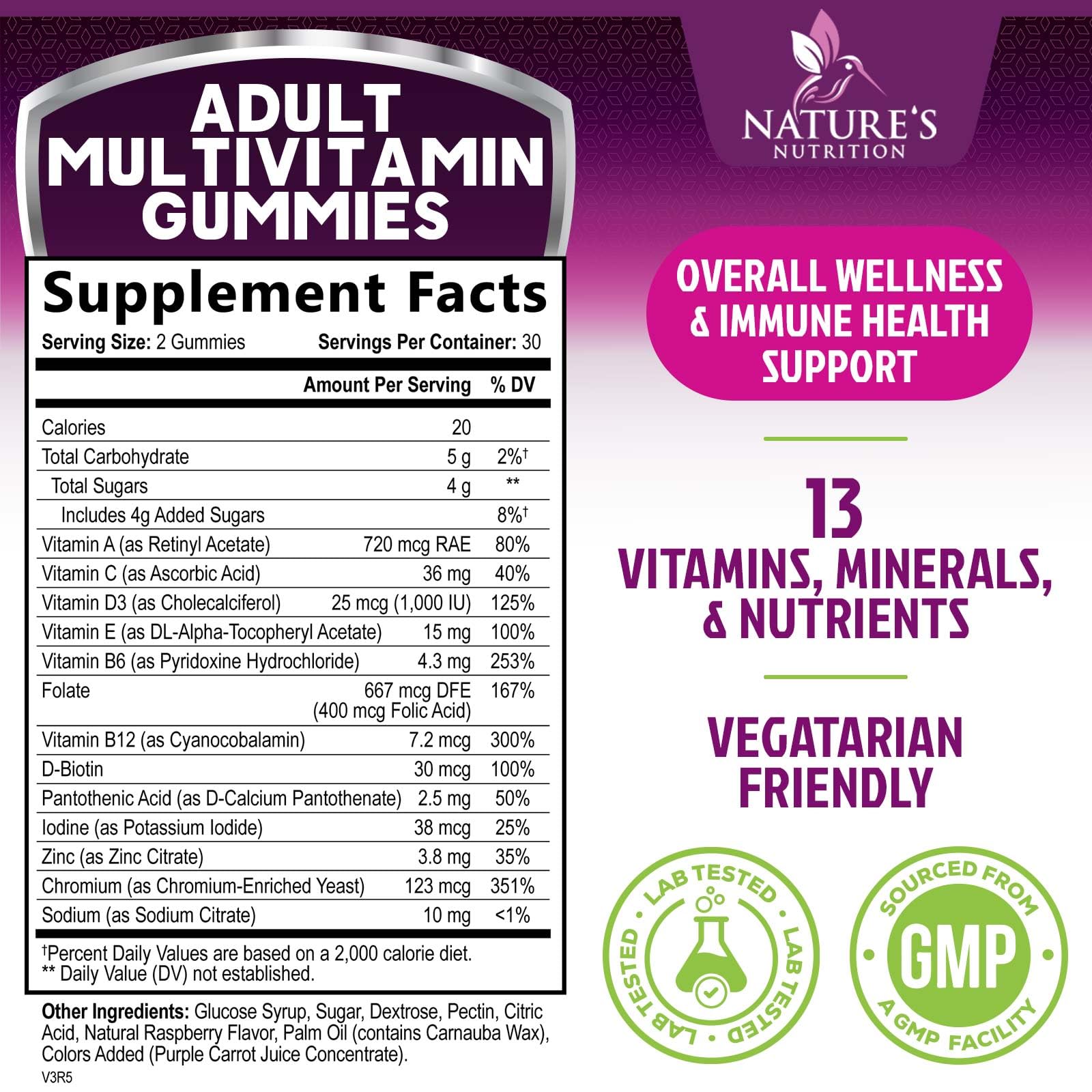 Assorted berry-flavored gummy vitamins for adults