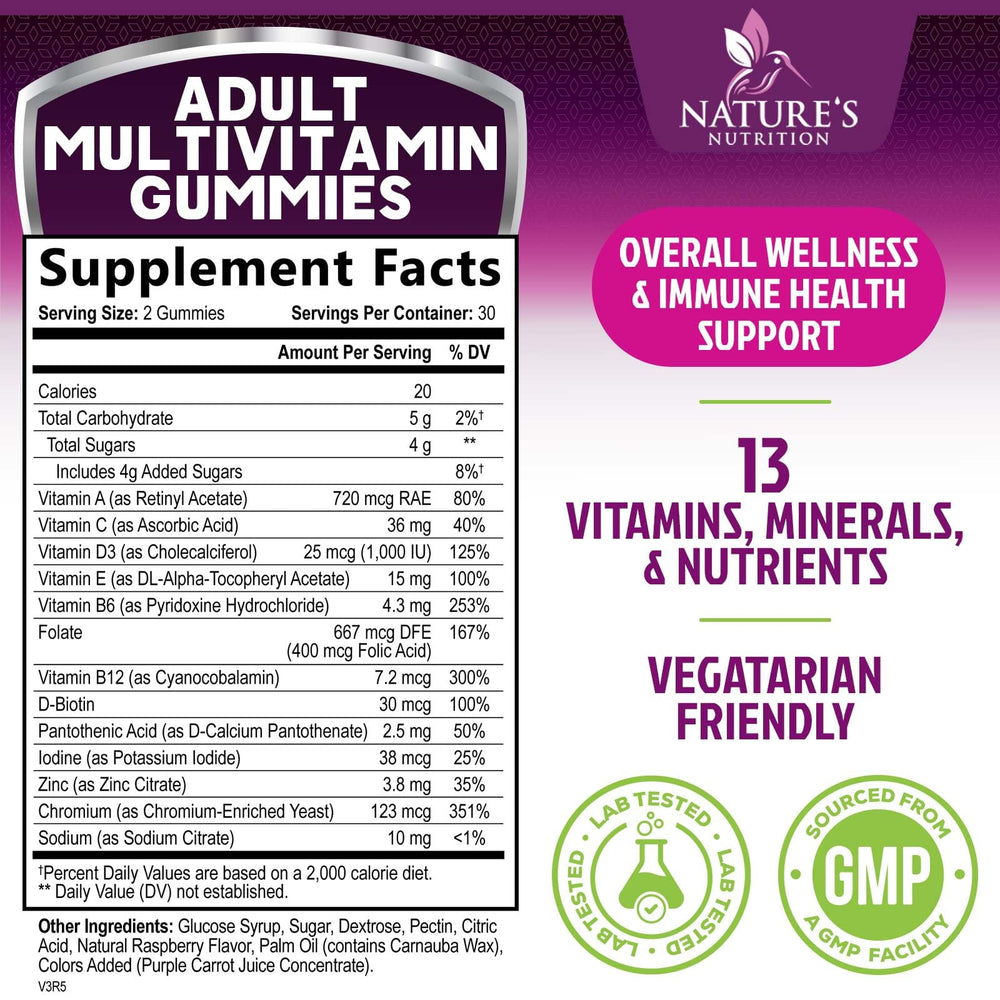 Assorted berry-flavored gummy vitamins for adults