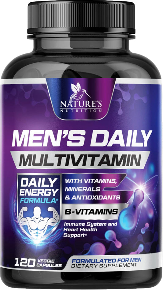 Front view of Nature's Nutrition Multivitamin for Men bottle with 120 capsules