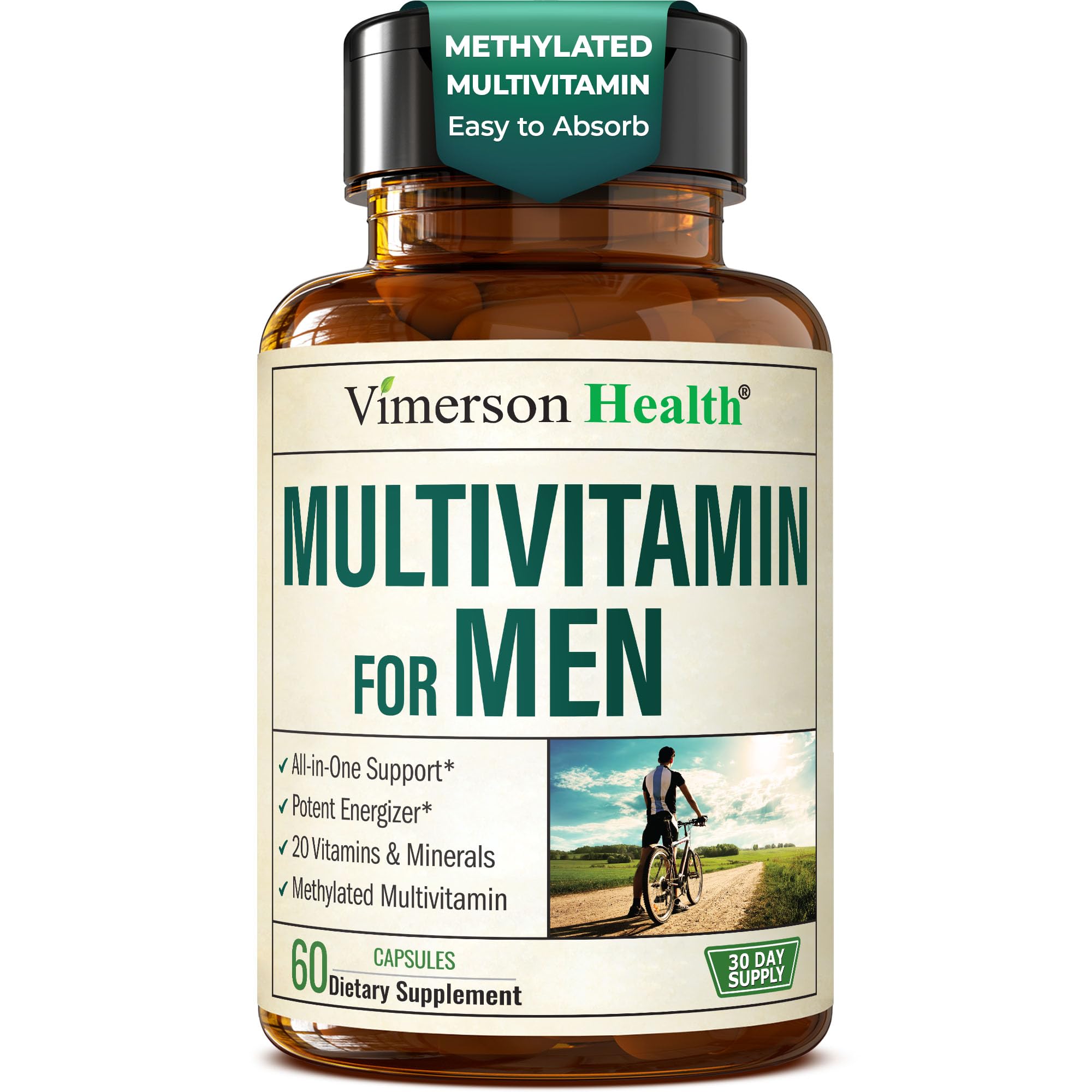 Front view of Methylated Men’s Multivitamin bottle