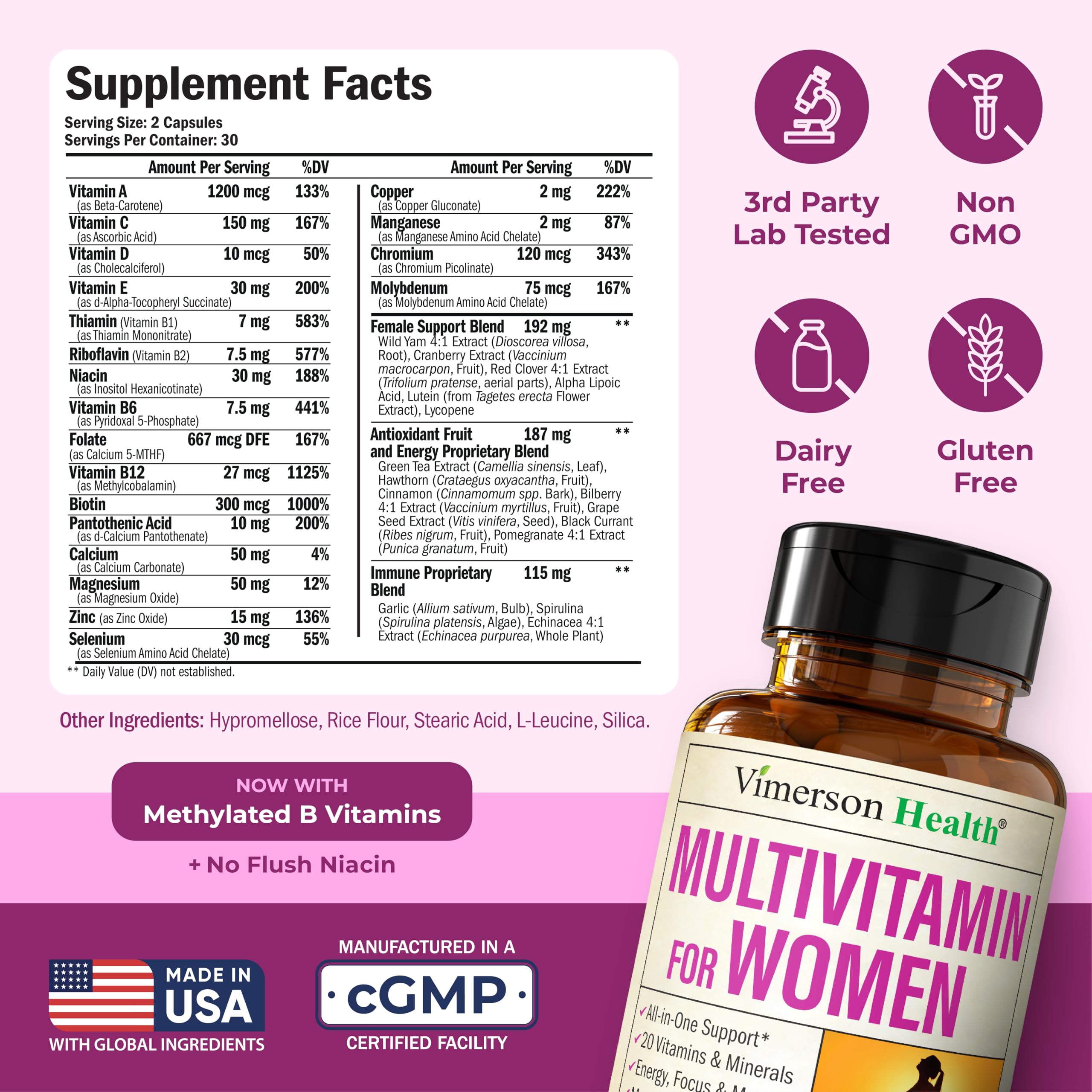 Close-up of methylated B vitamins and chelated minerals
