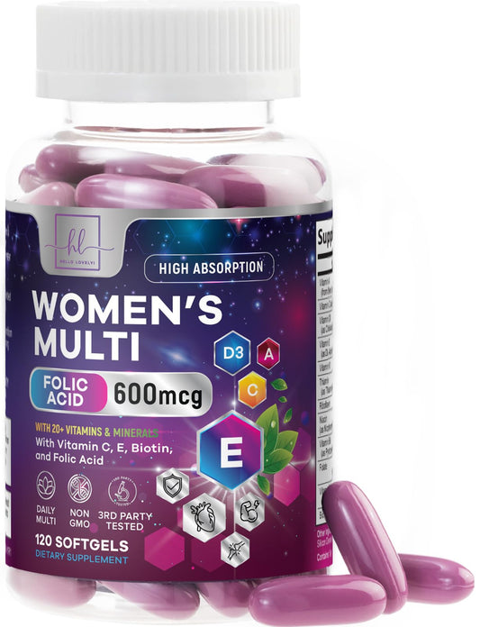 Bottle of women's multivitamin 120 softgels - front view
