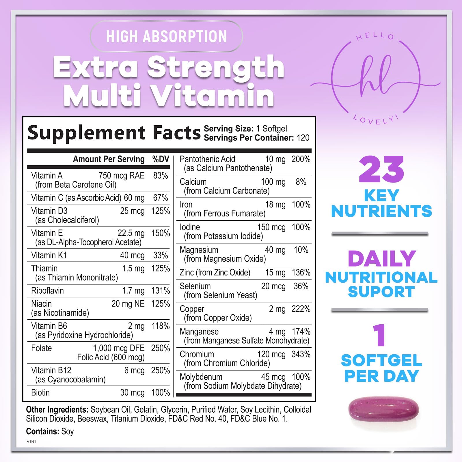 Product label showing vitamins and ingredients