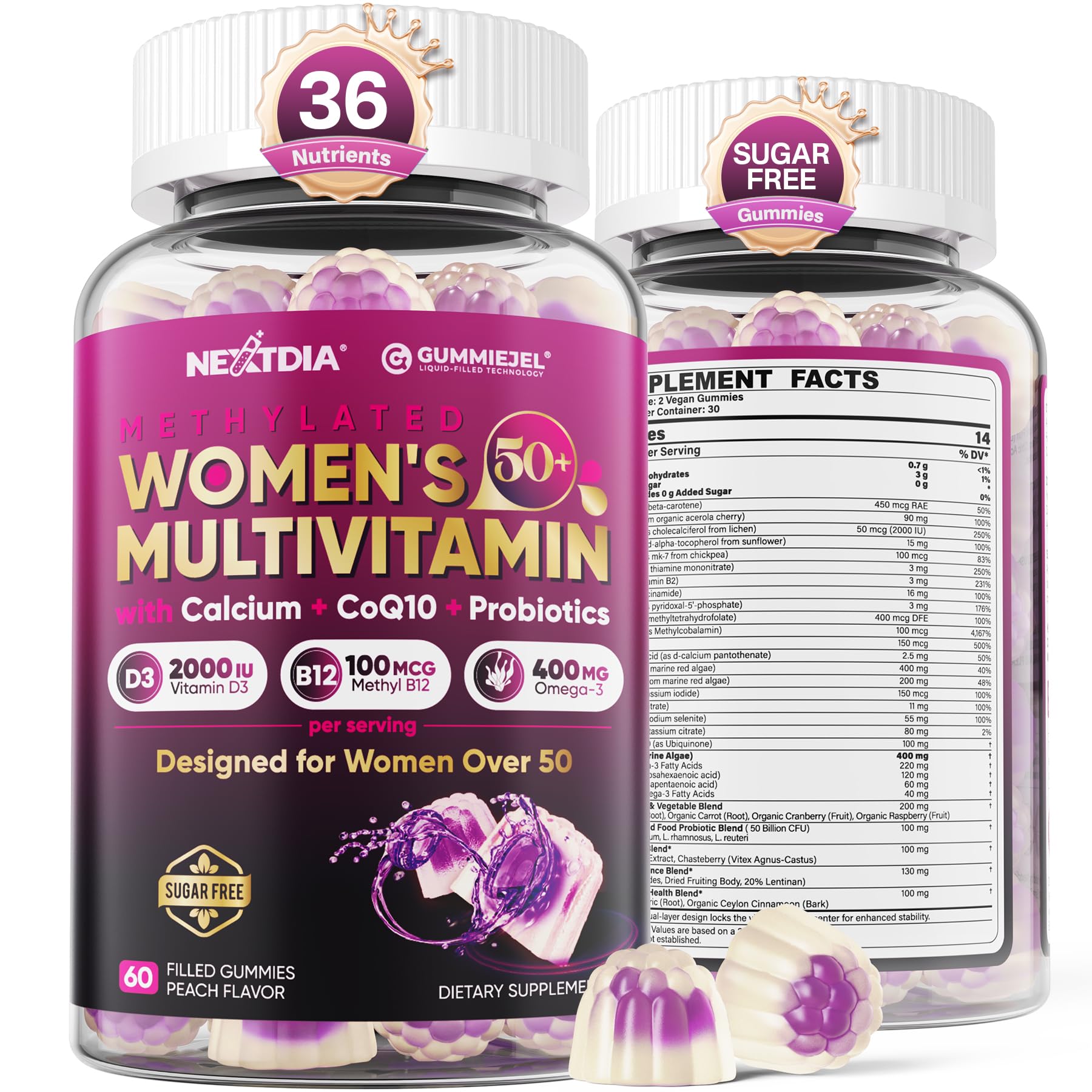 Bottle of NEXTDIA Multivitamin for Women 50+ Gummies