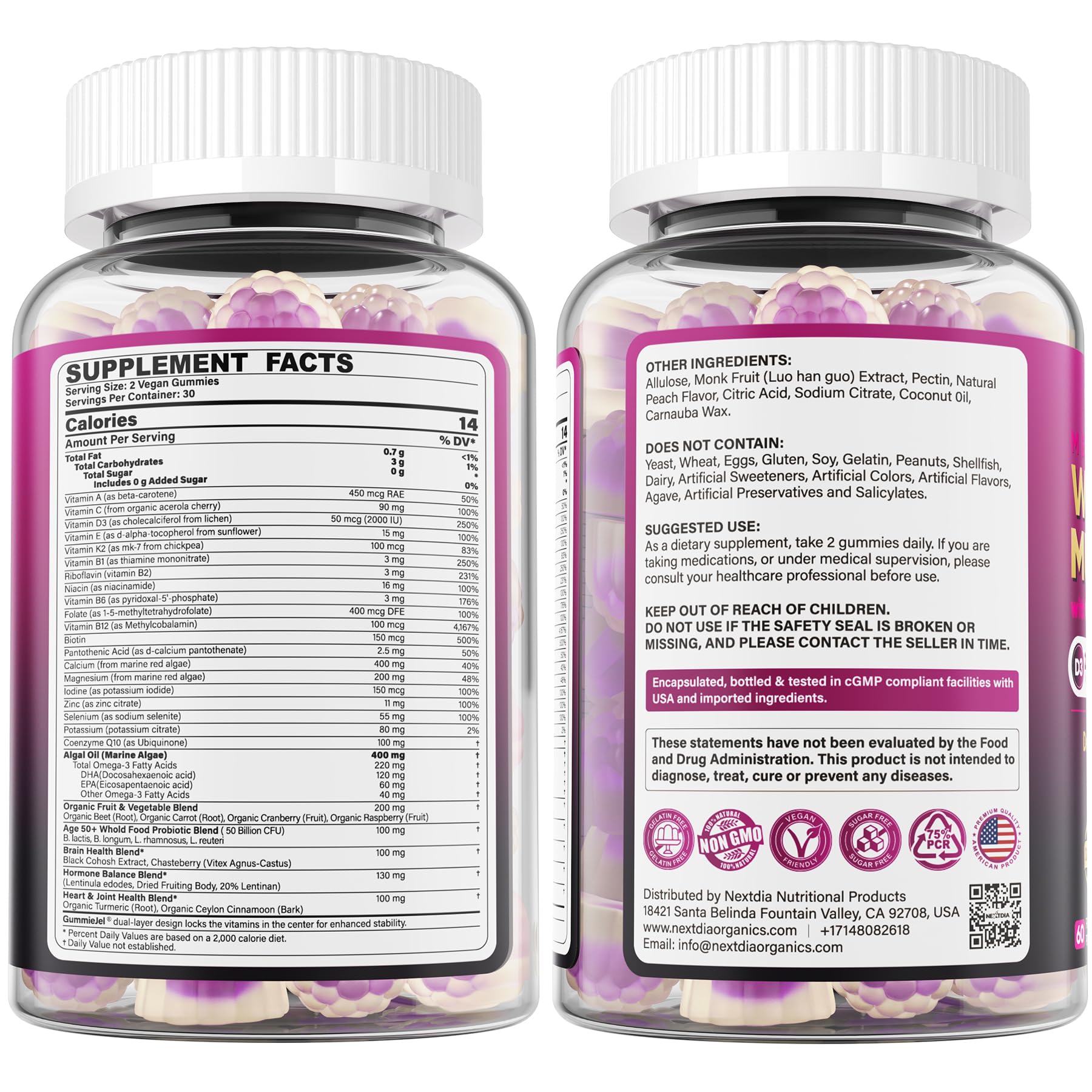 Label close-up: vegan, sugar-free, allergy-safe