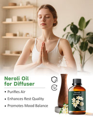 Close-up of Neroli essential oil bottle with dropper