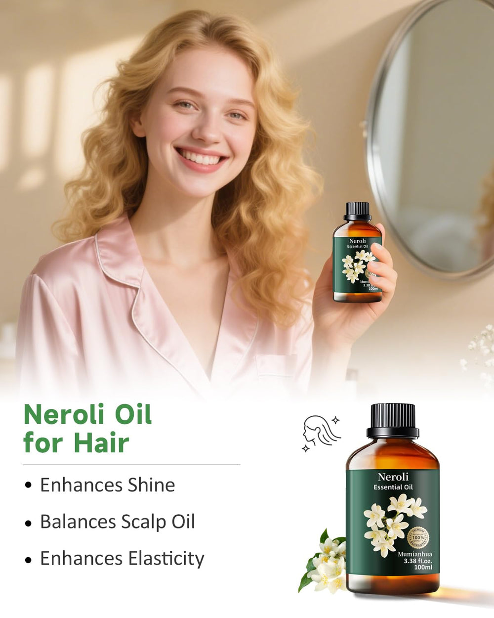 Spa-style scene with Neroli oil diffuser releasing fragrance