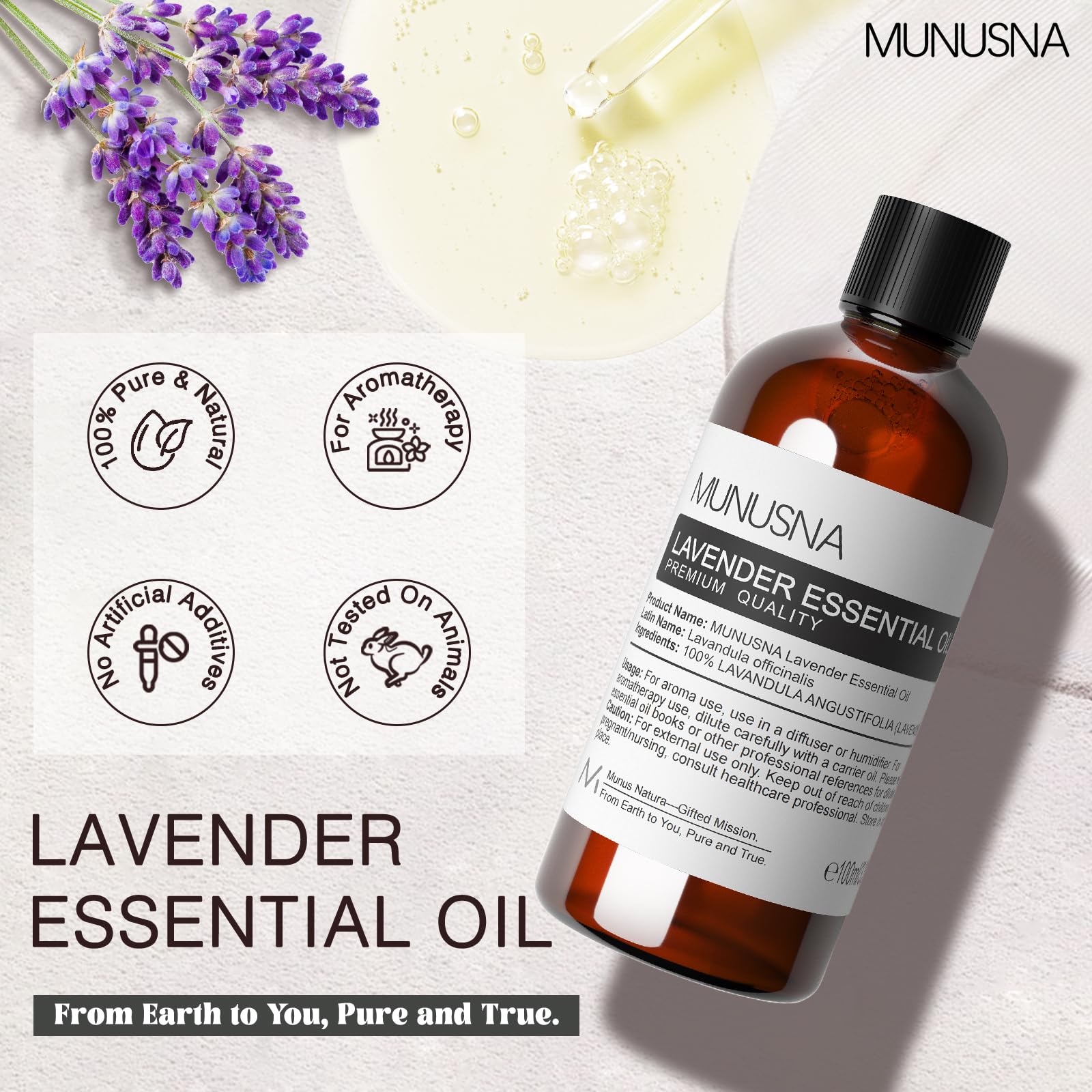 Pure natural lavender oil 100ml bottle by MUNUSNA