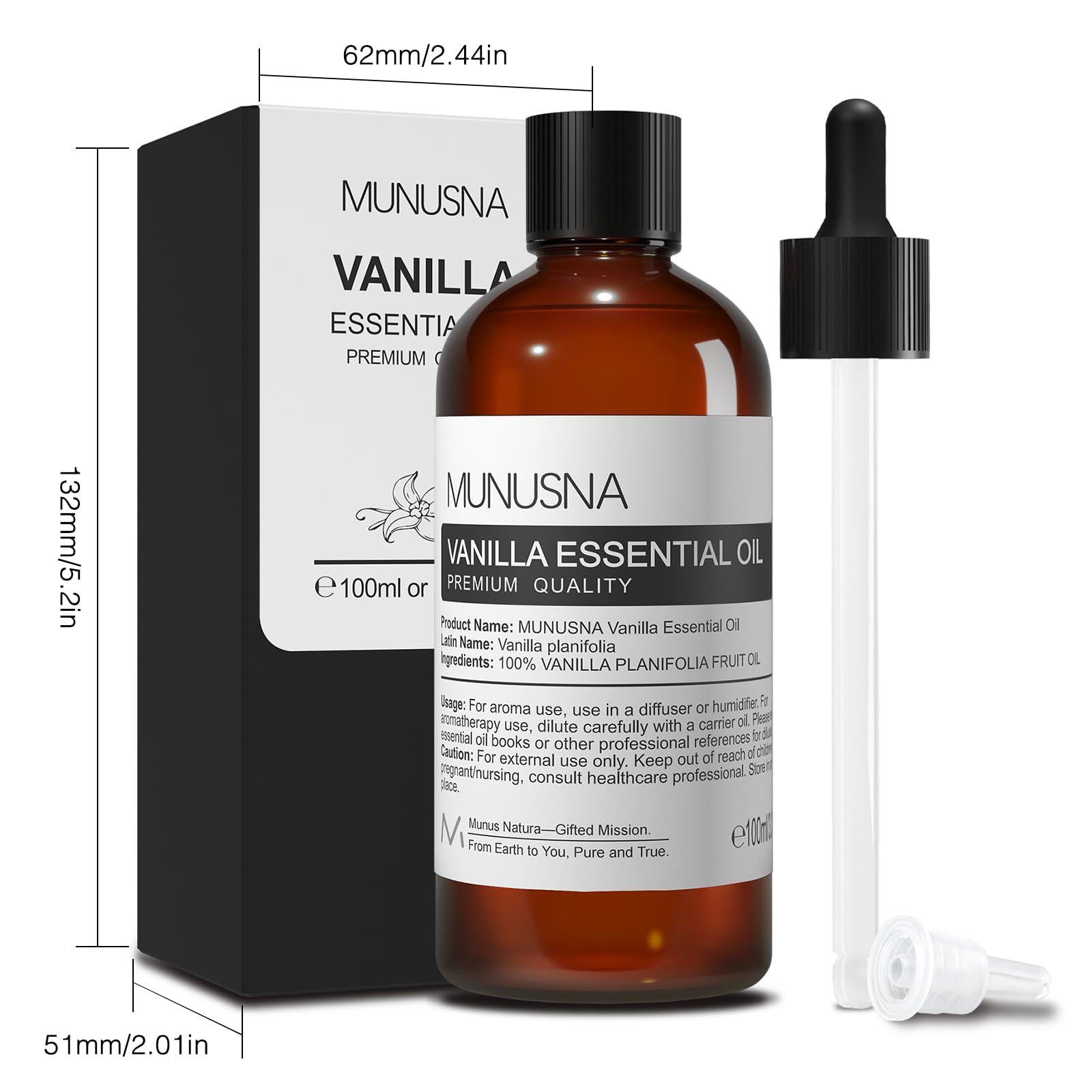 Glass dropper for vanilla essential oil