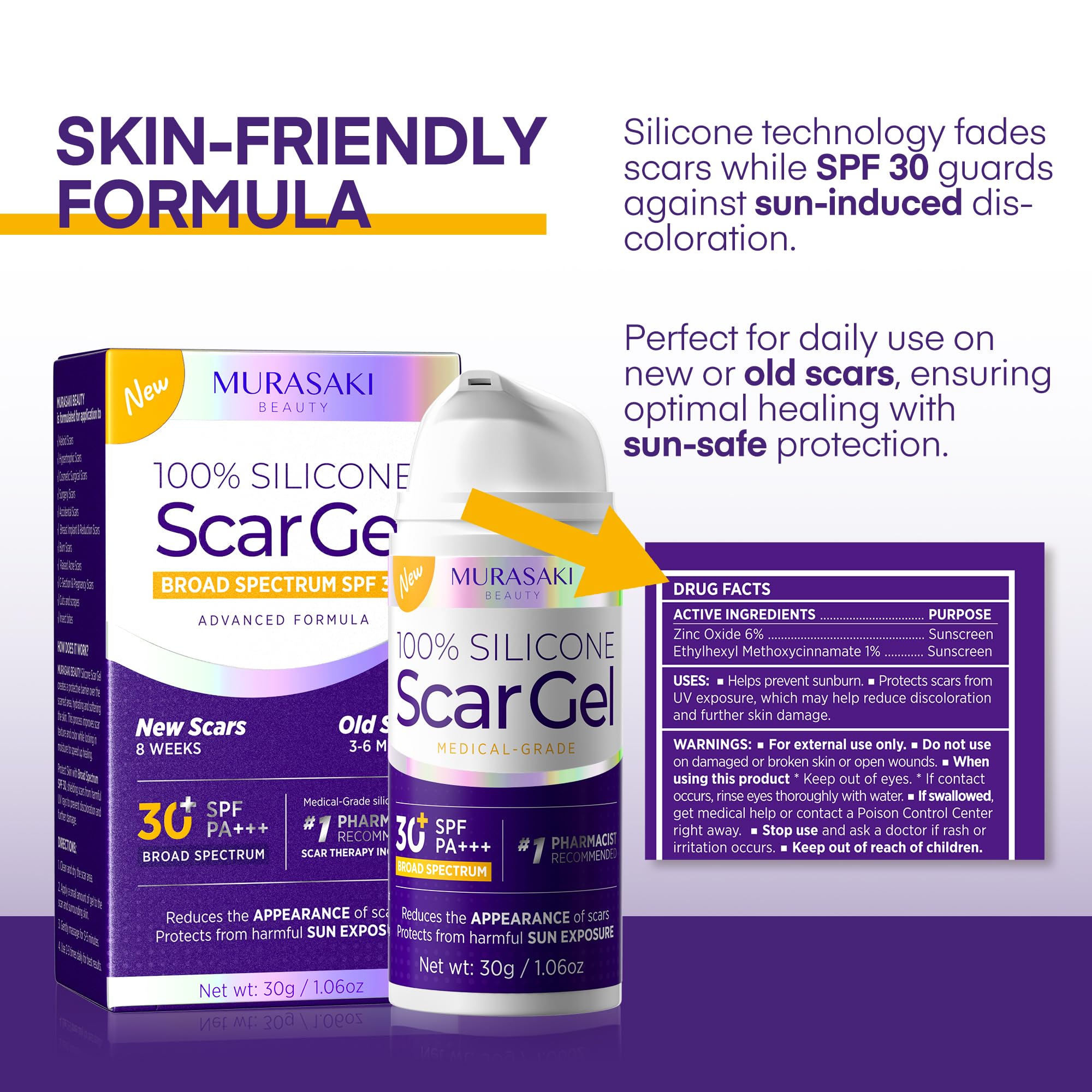 MURASAKI BEAUTY scar gel being massaged into skin for absorption.