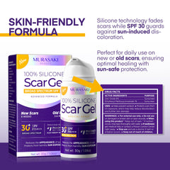 MURASAKI BEAUTY scar gel being massaged into skin for absorption.