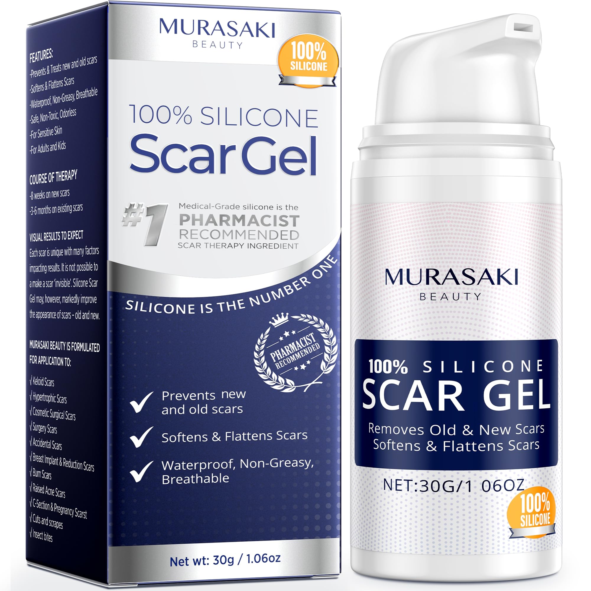 MURASAKI BEAUTY scar gel tube front for strong scar care and daily use