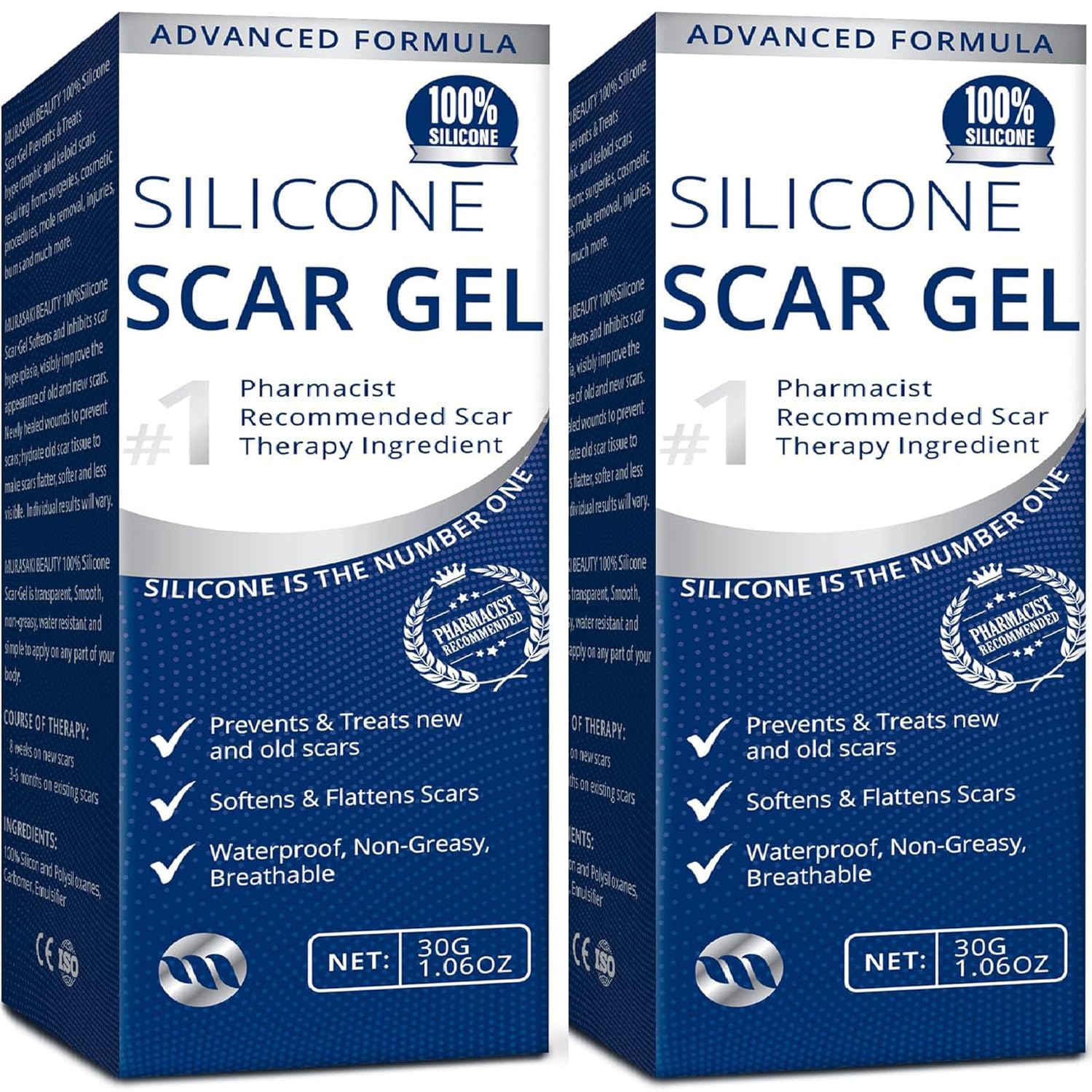 MURASAKI BEAUTY silicone scar gel 2-pack tubes help soften and fade scar color and texture.
