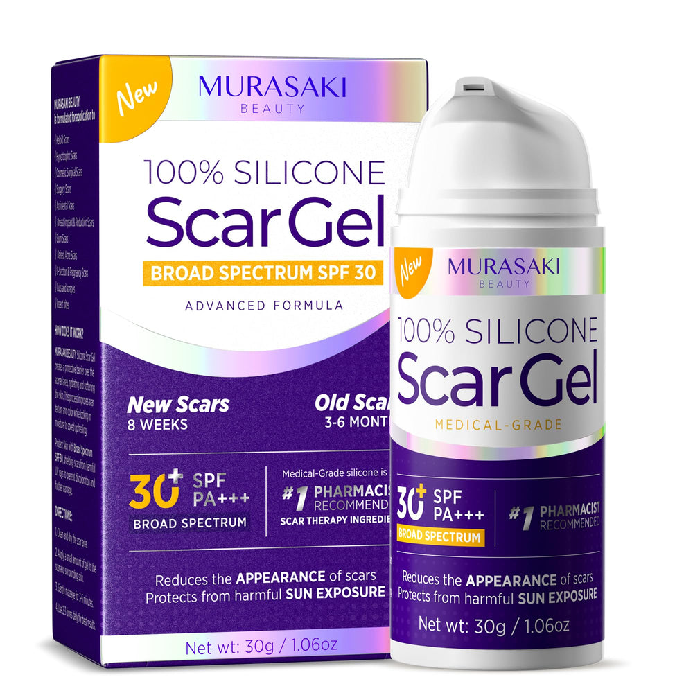 MURASAKI BEAUTY silicone scar gel bottle front view for easy daily scar care.