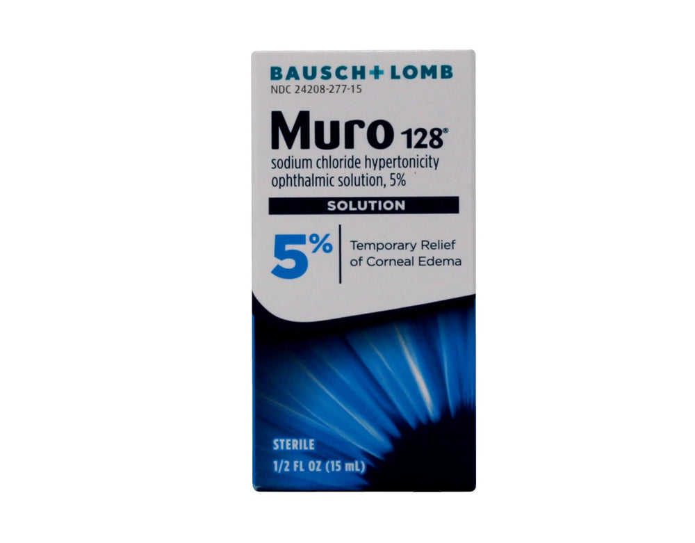 Front view of Bausch and Lomb Muro 128 ophthalmic solution bottle (15 mL)