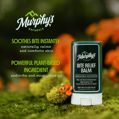 Murphy's Naturals bite relief balm-stick packaging highlights travel-friendly sizing for adventures.