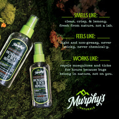 Murphy's Naturals lemon-eucalyptus 2oz bottle highlighting travel-friendly, DEET-free repellent.