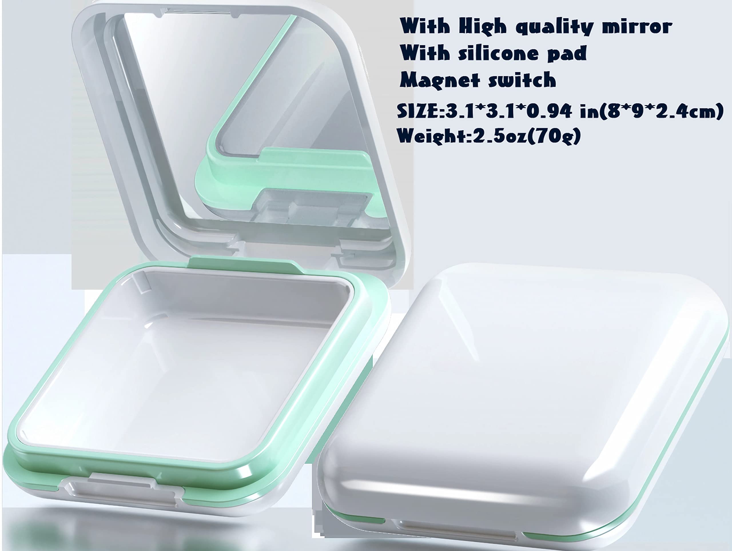Opened denture bath case showing the drain tray