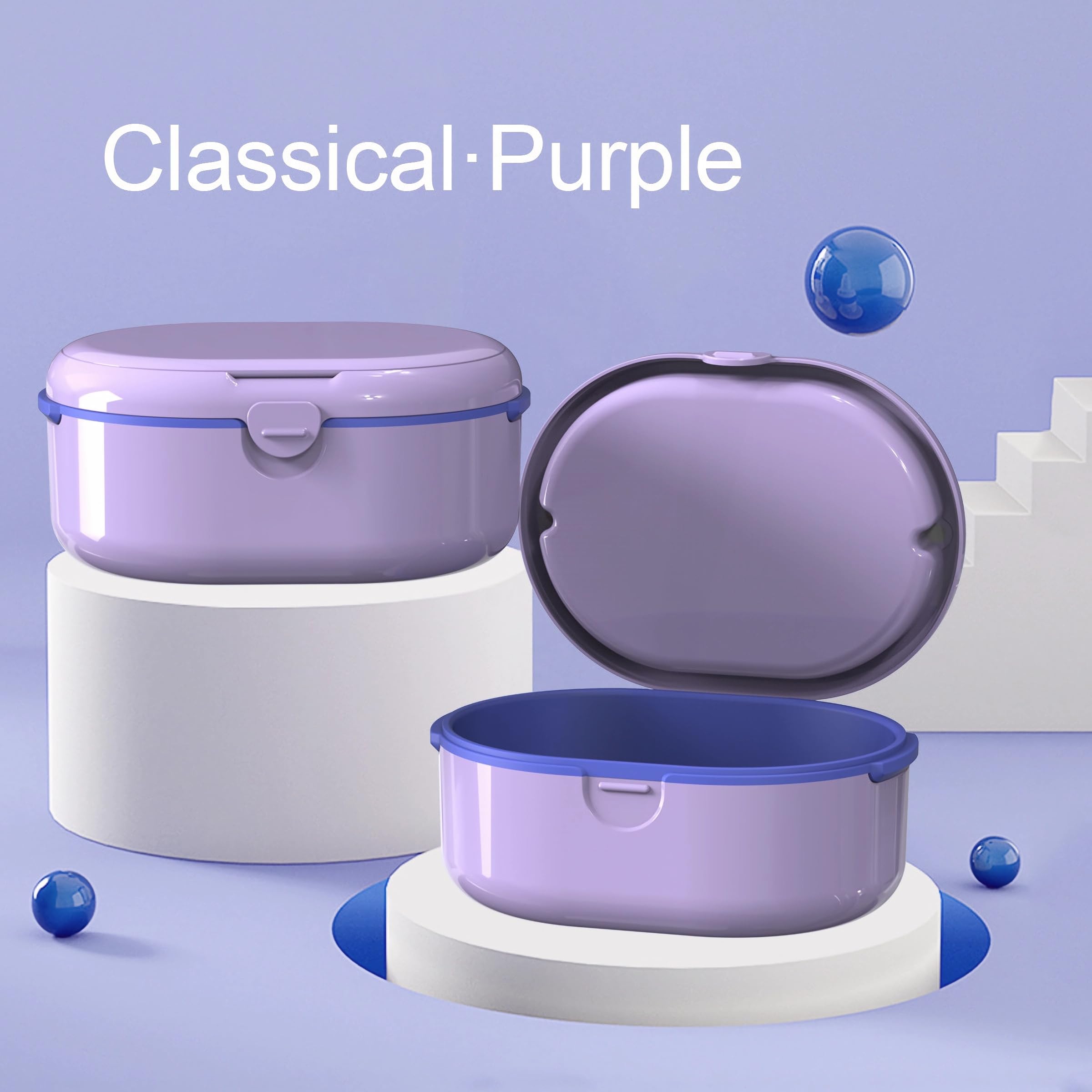 Compact denture holder for braces cleaner – purple finish