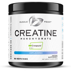 Muscle Feast Creapure bottle 300g showcasing vegan, gluten-free creatine for workouts.