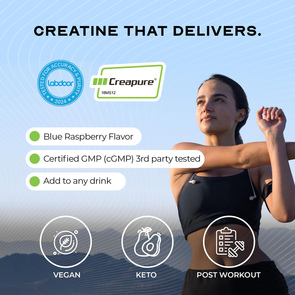 Muscle Feast Creapure Creatine closeup label emphasizing purity and flavor.