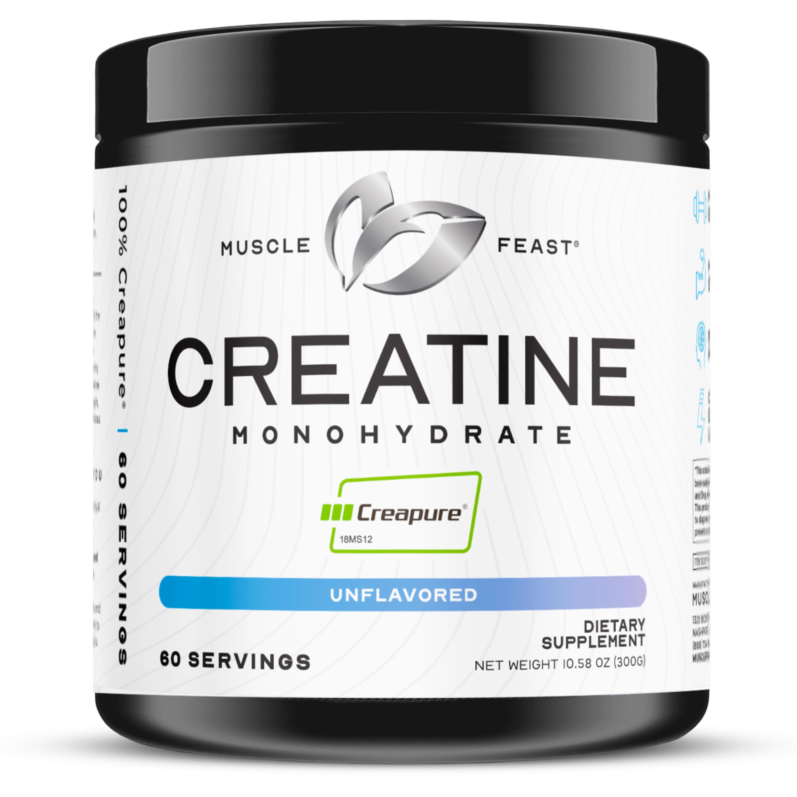 Muscle Feast Creapure Creatine Monohydrate Powder 300g unflavored tub