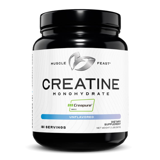 Front view of Muscle Feast Creapure Creatine Monohydrate Powder Unflavored 2lb tub