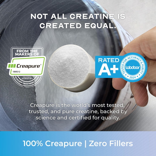 Close-up of scooping Creapure creatine monohydrate powder