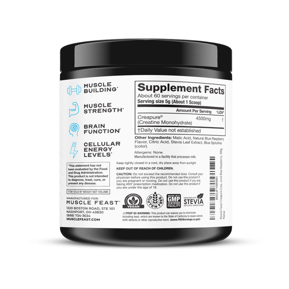 Muscle Feast Creapure Creatine packaging design showcases premium quality.