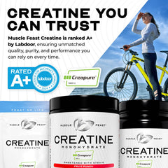 Muscle Feast Creapure powder lab-quality badge signals trusted production.