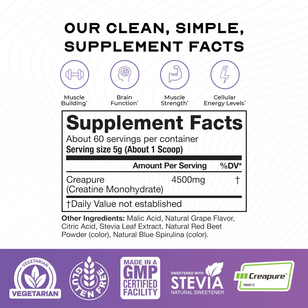 Muscle Feast Creapure Creatine Powder natural grape dissolving in water.