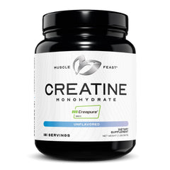 Muscle Feast Creapure creatine powder tub showing pure formula for workouts