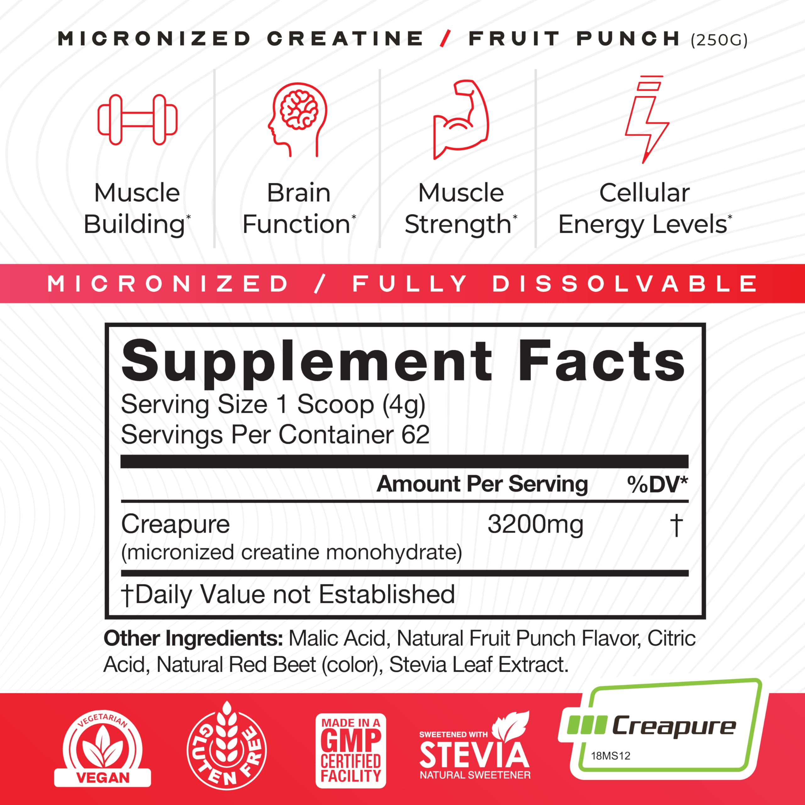 Close-up of powder texture for Fruit Punch Creapure 250g