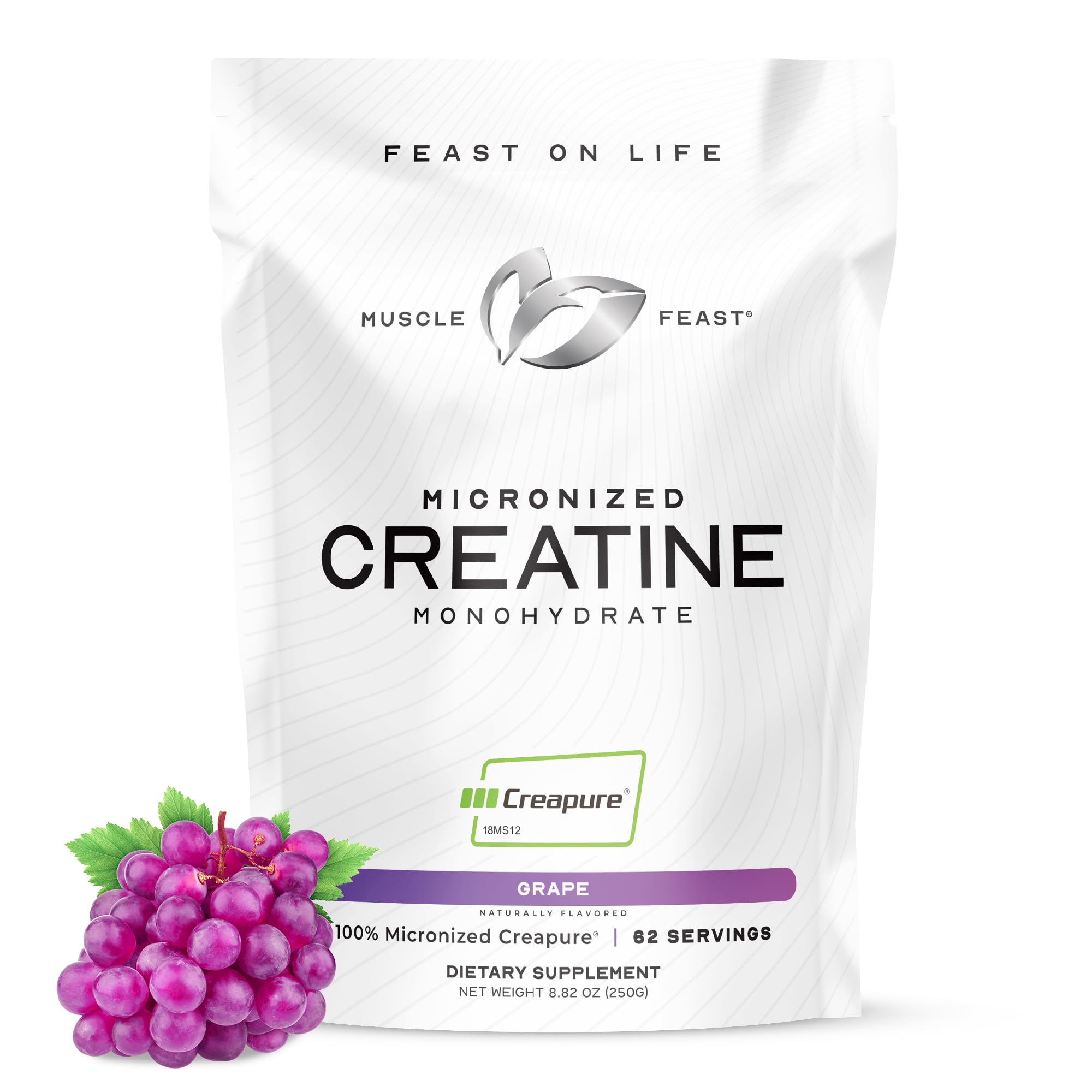 Muscle Feast Creapure Grape Creatine Monohydrate 250g bottle front view