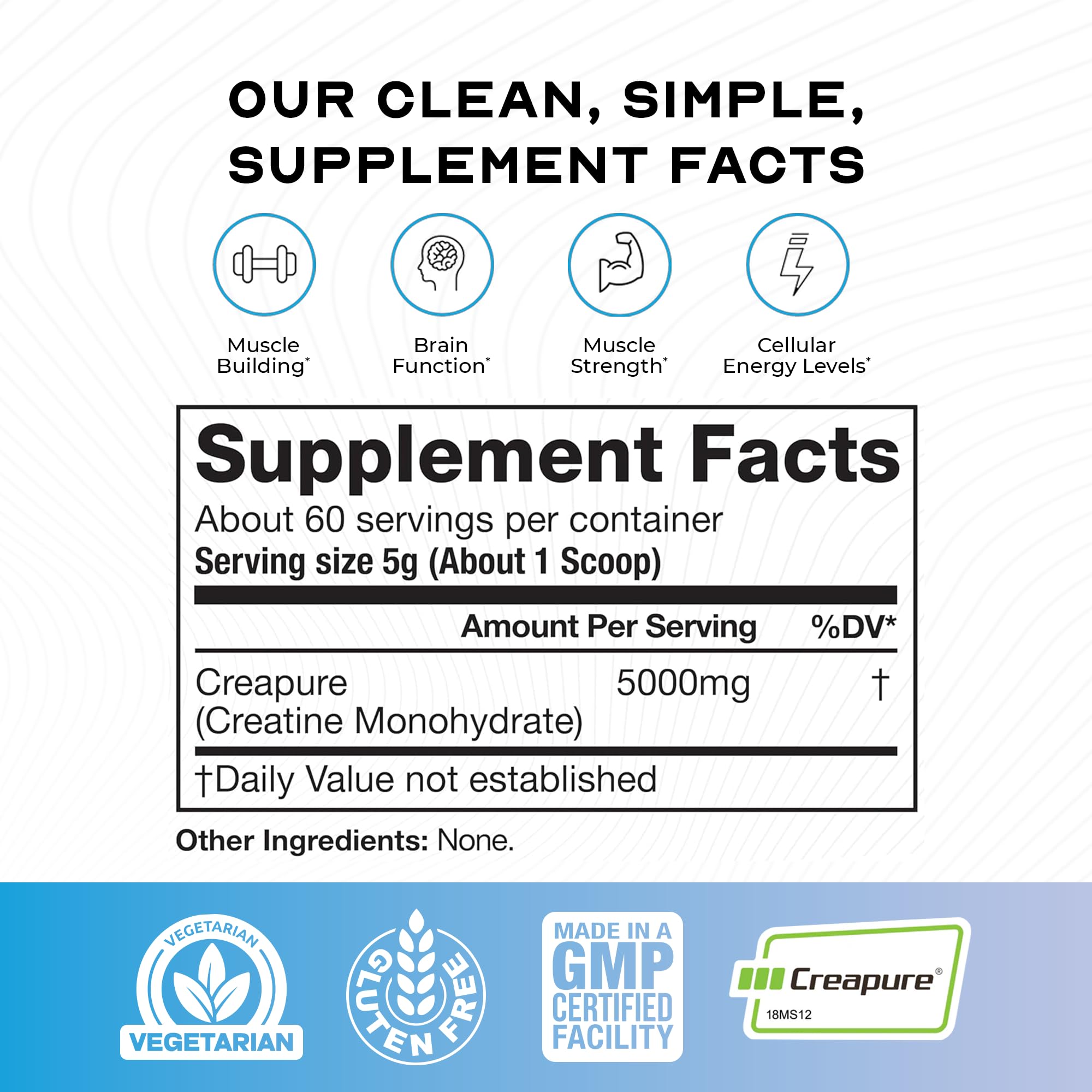 Muscle Feast Creapure measuring scoop showing 5 g servings.