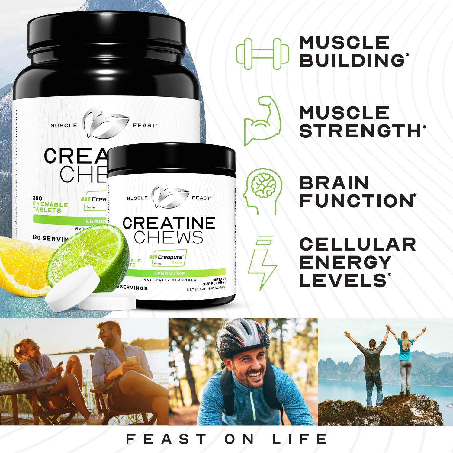 Muscle Feast Creatine Chewables lemon-lime flavor ideal for post-workout refreshment