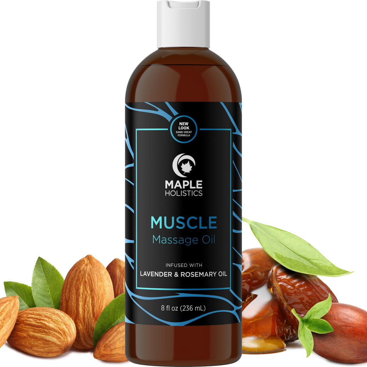 8 oz bottle of Muscle Massage Oil with Lavender, Lemon, and Rosemary