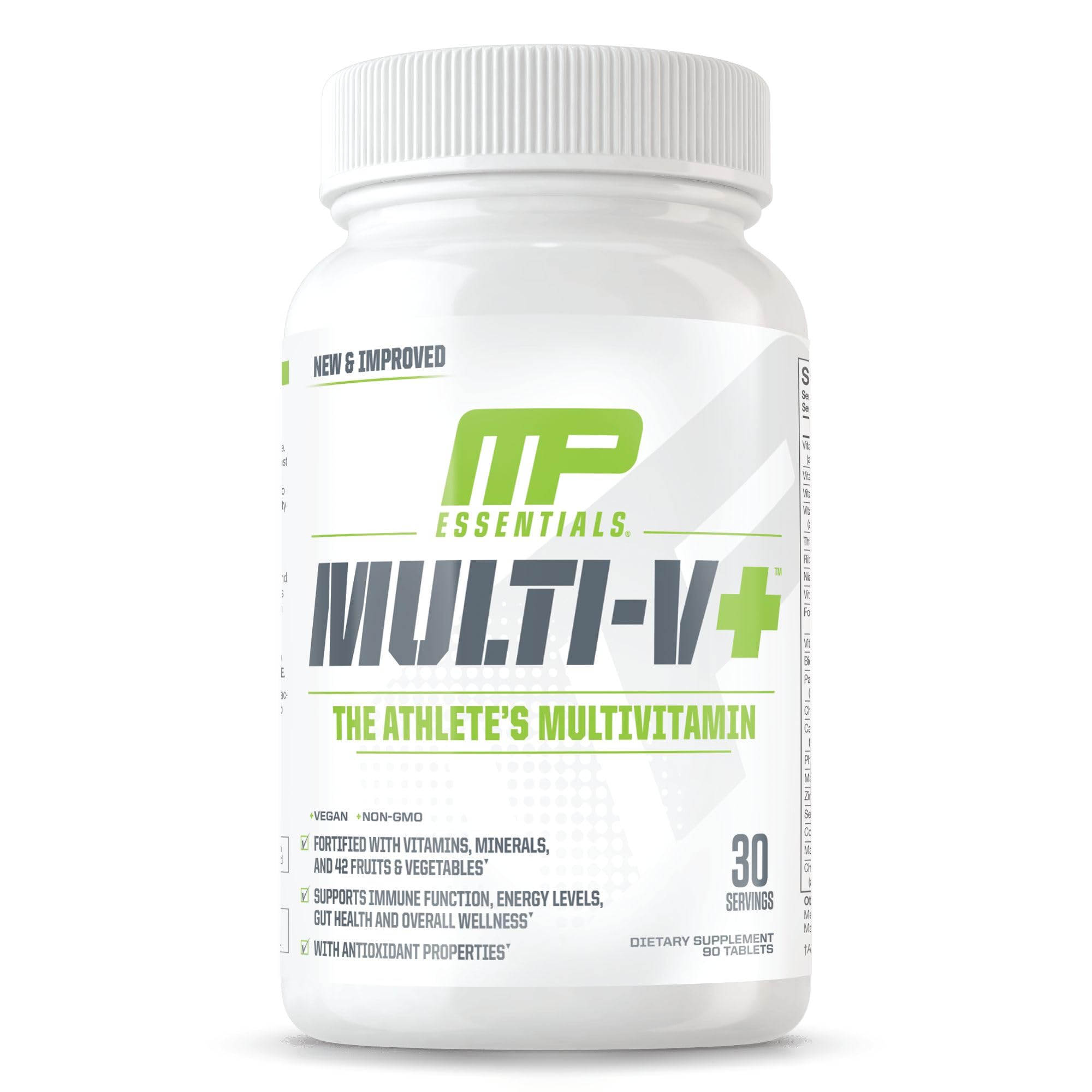 Front view of MusclePharm Essentials Multi-V+ 90 tablets bottle