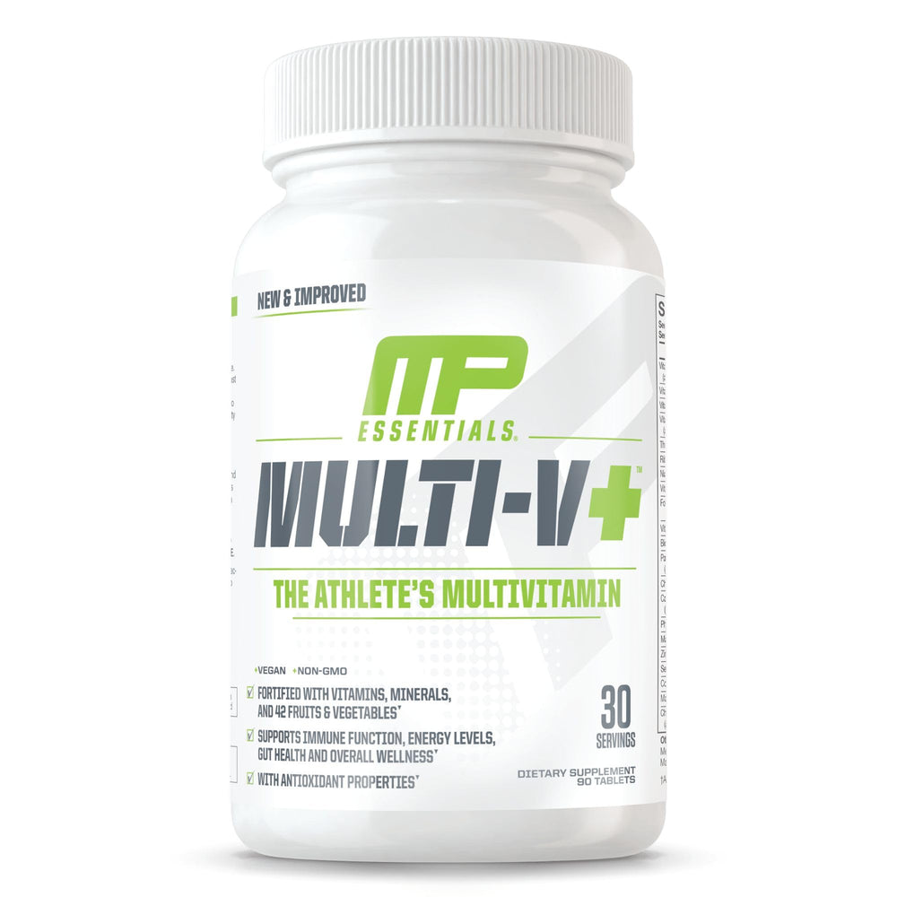 Front view of MusclePharm Essentials Multi-V+ 90 tablets bottle