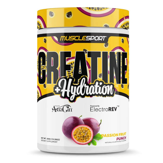 Musclesport Creatine Hydration 300g Passionfruit tub front view