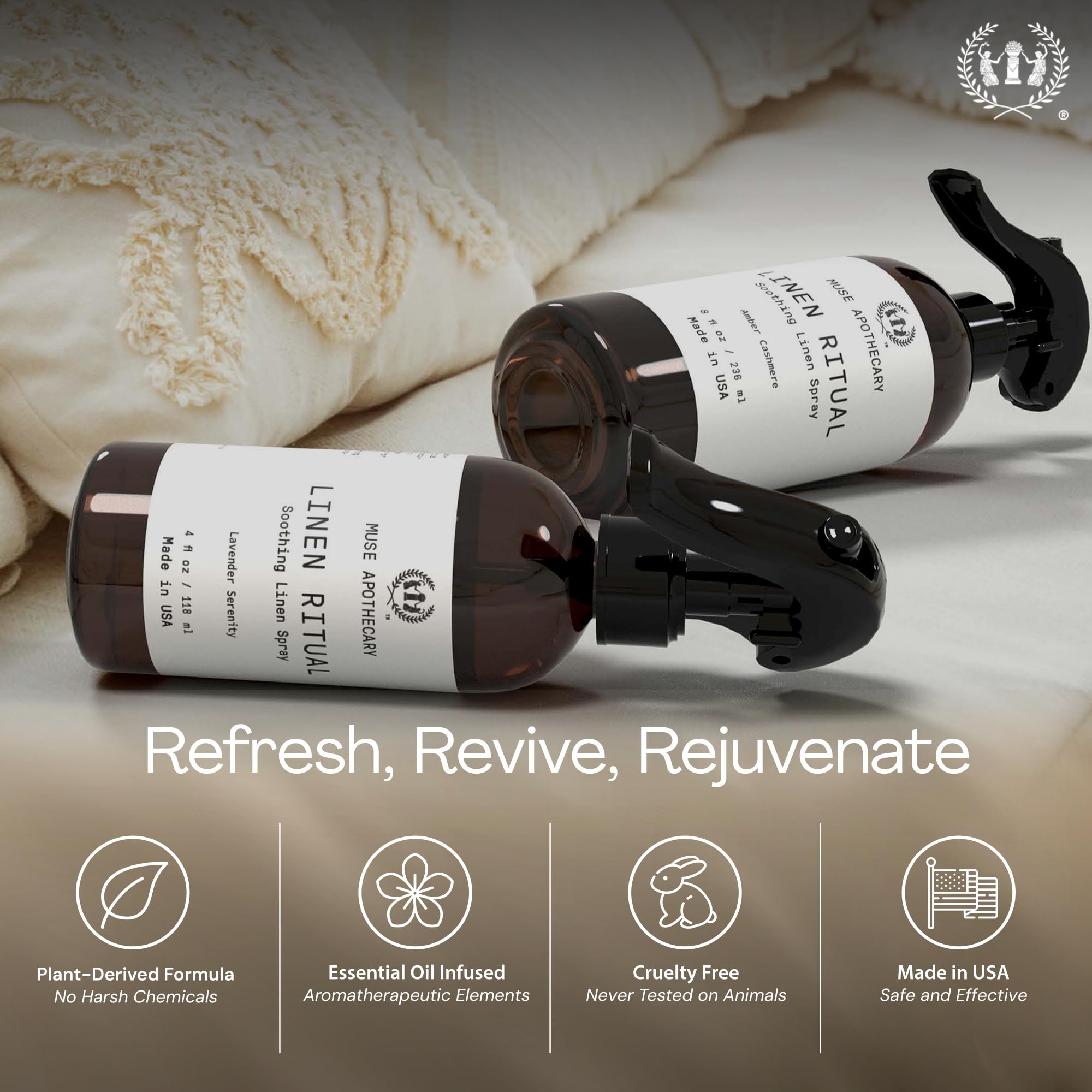 Product on a dresser with Linen Ritual packaging