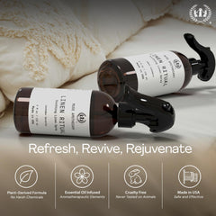 Product on a dresser with Linen Ritual packaging
