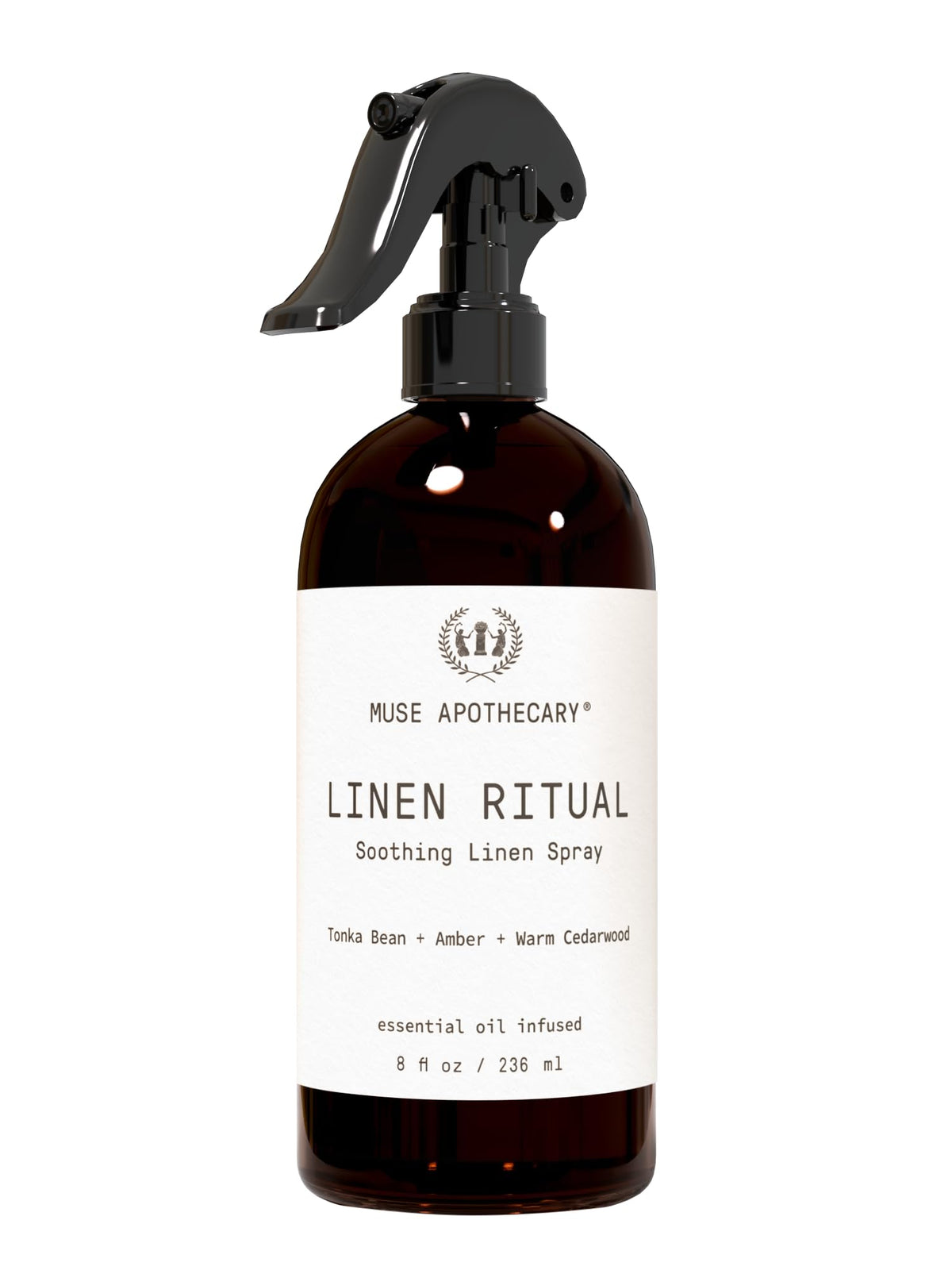 Muse Apothecary Linen Ritual 8 oz bottle with Tonka Bean, Amber and Cedarwood