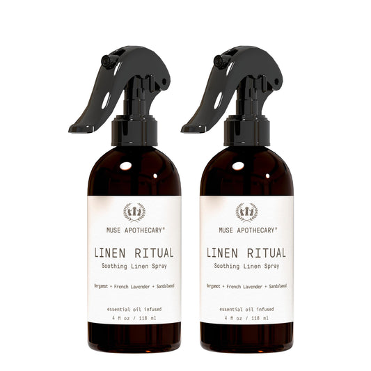 Linen Ritual Mist bottle with Bergamot, Lavender and Sandalwood label