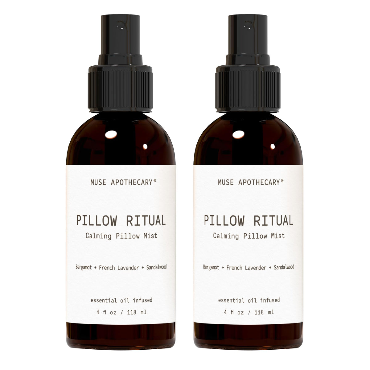 Muse Apothecary Pillow Ritual 4 oz bottle with Bergamot, Lavender & Sandalwood label