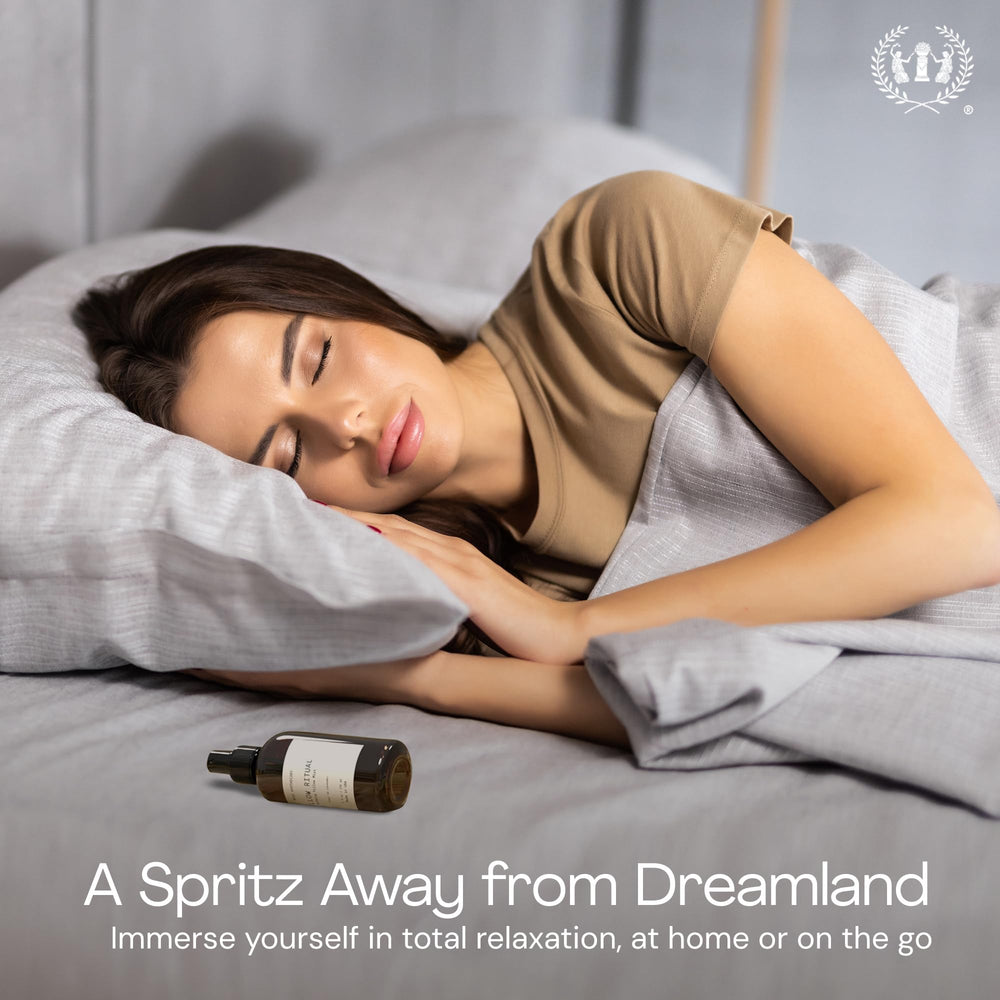 Pillow mist being sprayed onto pillows and linens