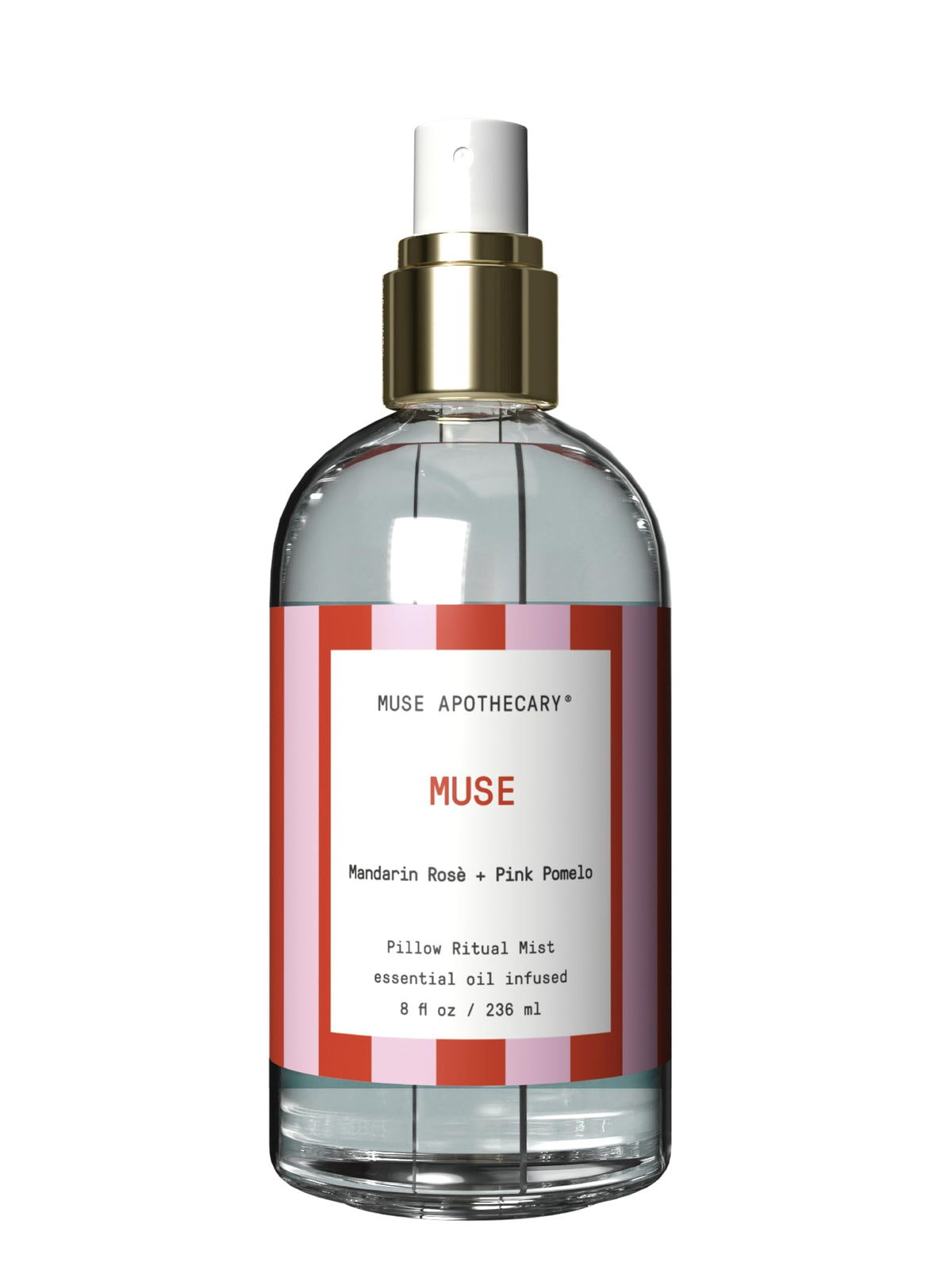 Muse Apothecary Pillow Ritual 8 oz bottle on bed linens