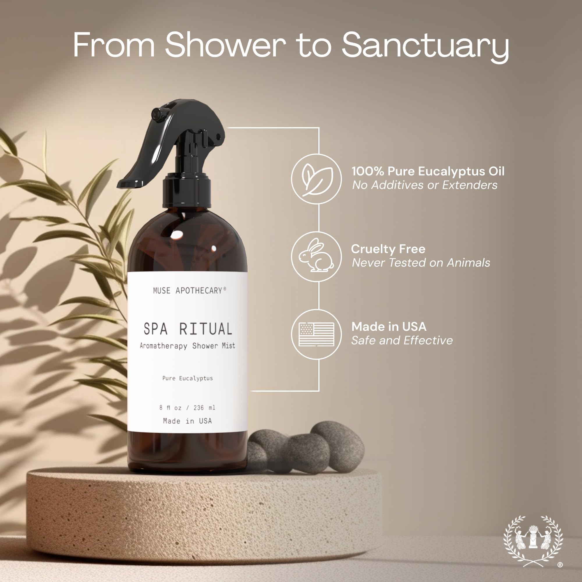 Spa-inspired setup with eucalyptus shower mist in bathroom